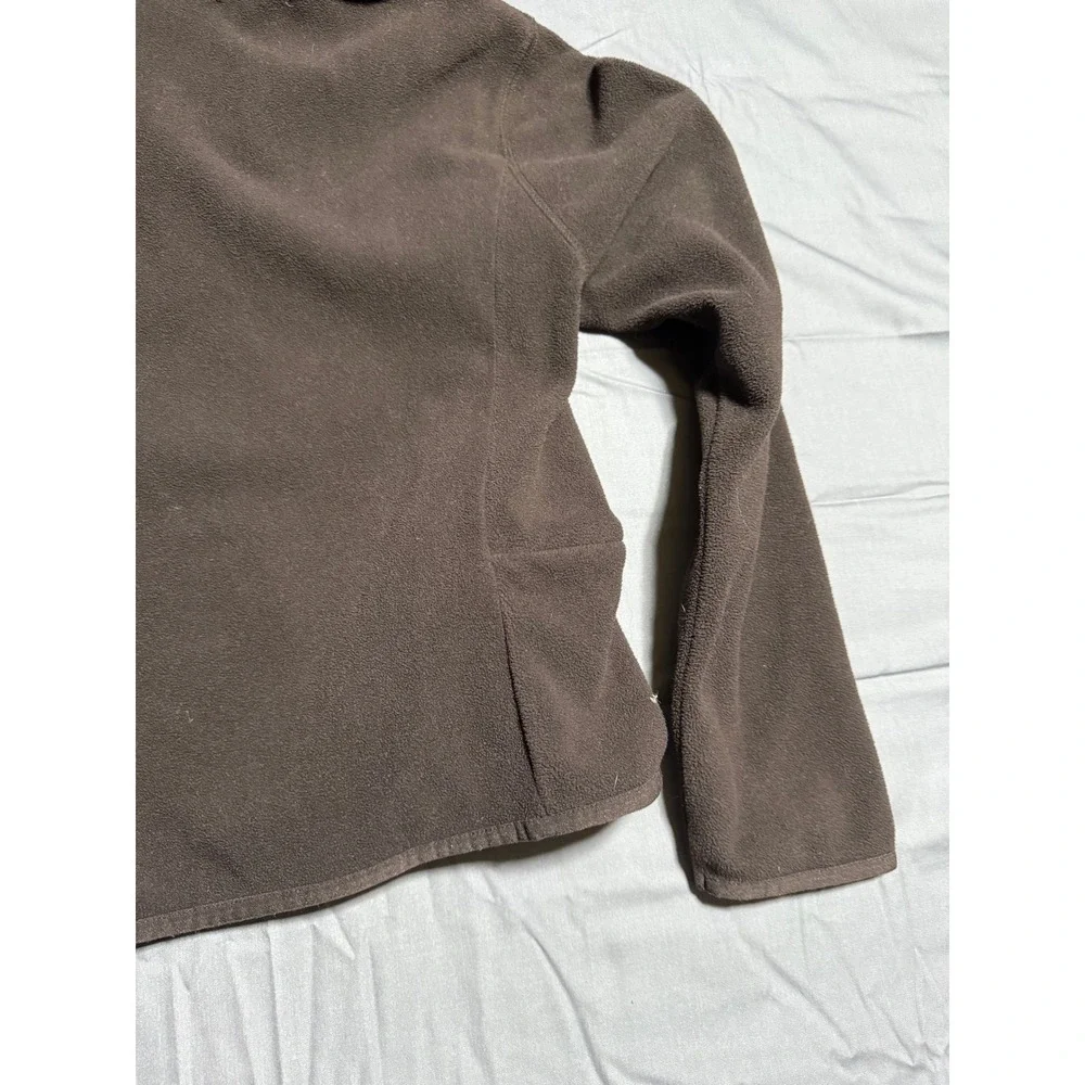NY Jeans Fleece Jacket Womens Small Brown Good Full Zip Mock Neck Pockets